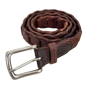 VTG STRUCTURE Braided Leather Brass Buckle Belt in Brown MEN'S 34